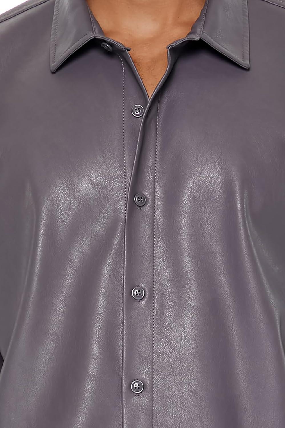 imageForever 21 Mens Faux Leather Boxy ShirtGunmetal