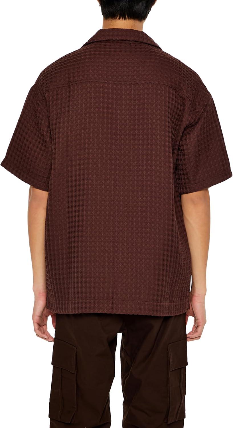 imageForever 21 Mens Waffle Knit Cuban Collar ShirtBrown