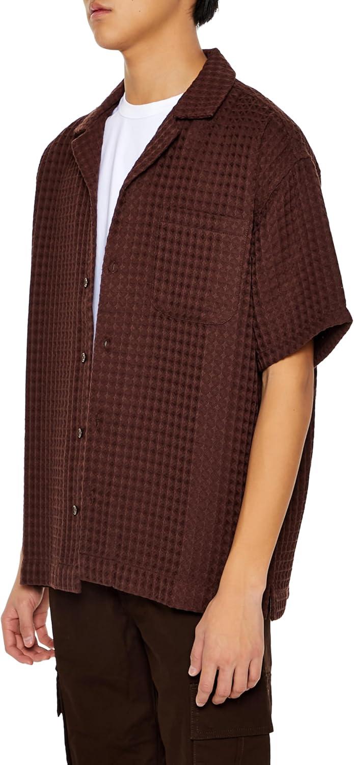 imageForever 21 Mens Waffle Knit Cuban Collar ShirtBrown