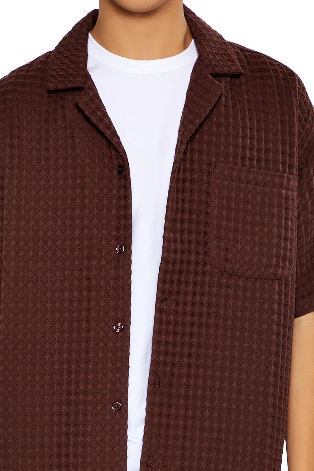 imageForever 21 Mens Waffle Knit Cuban Collar ShirtBrown