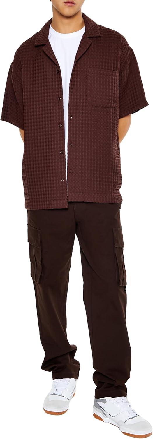 imageForever 21 Mens Waffle Knit Cuban Collar ShirtBrown