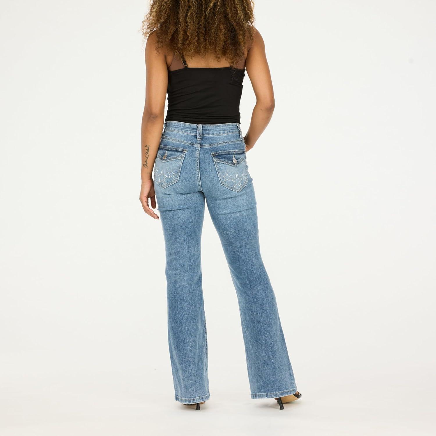 imageForever 21 Womens Flare Denim HighRise Slim Fit Stretch JeansRetro Y2k StyleBlue