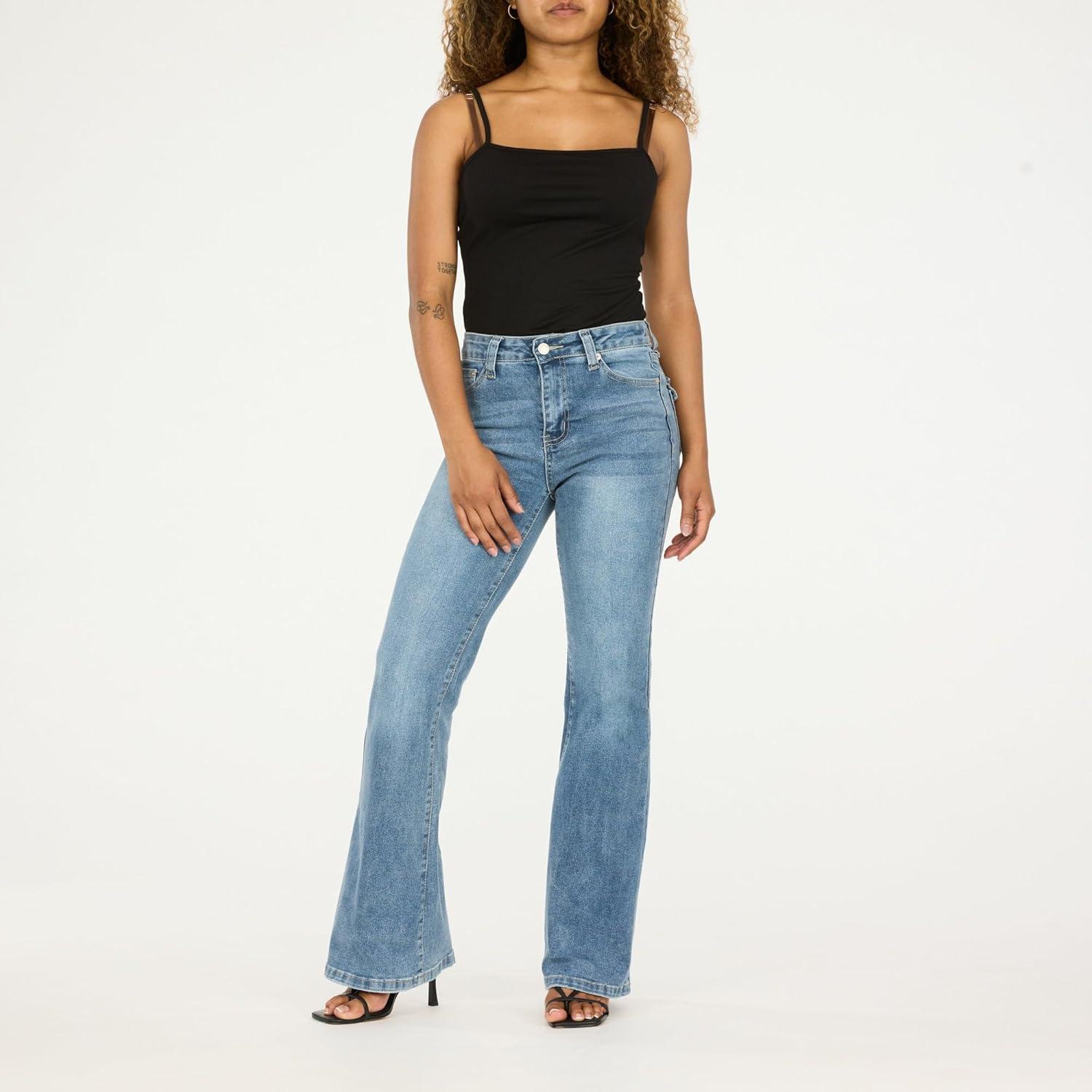 imageForever 21 Womens Flare Denim HighRise Slim Fit Stretch JeansRetro Y2k StyleBlue