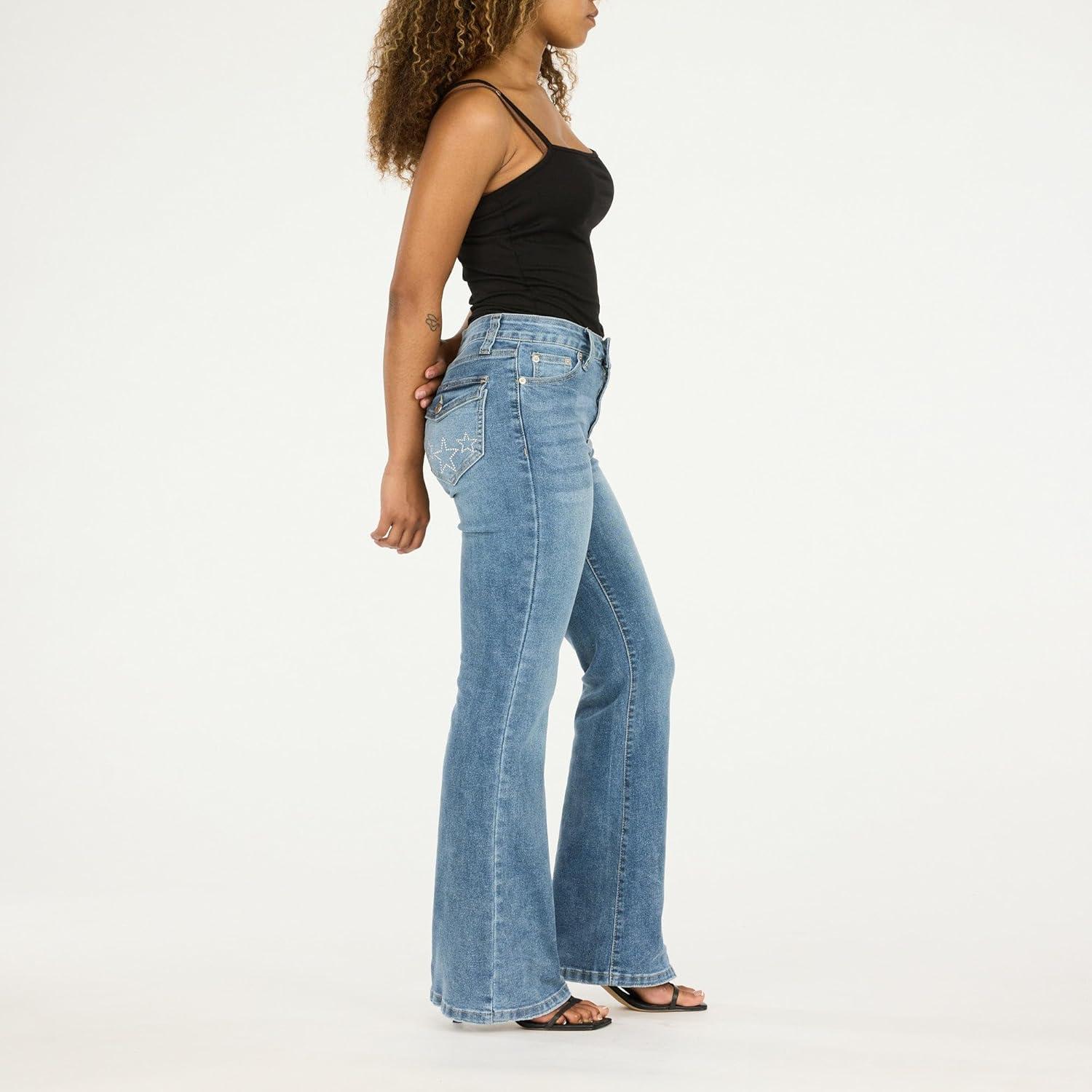 imageForever 21 Womens Flare Denim HighRise Slim Fit Stretch JeansRetro Y2k StyleBlue