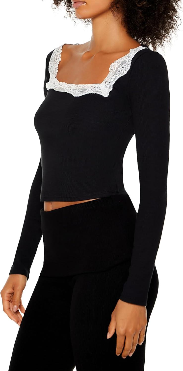 imageForever 21 Womens Plus Size LaceTrim Crop TopBlack