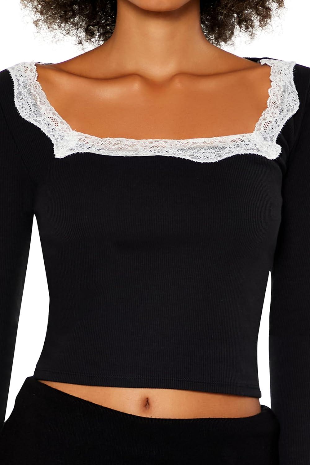 imageForever 21 Womens Plus Size LaceTrim Crop TopBlack