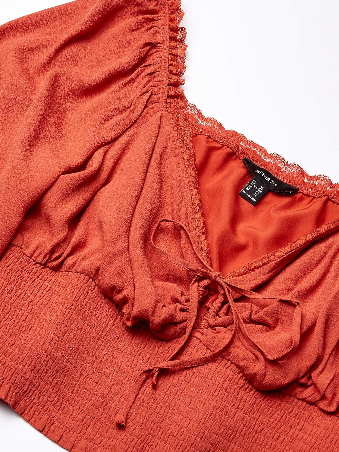 imageForever 21 Womens Plus Size LaceTrim Crop TopRust