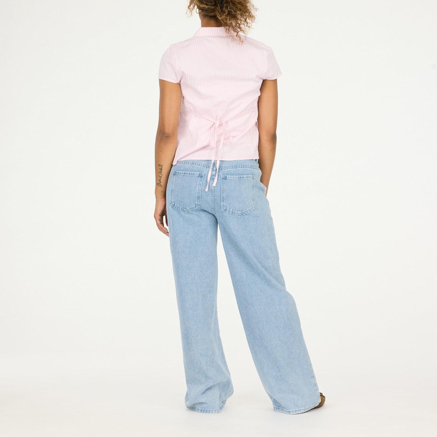 imageForever 21 Womens Poplin Button Down Collard Shirt with Self Tie BackPink