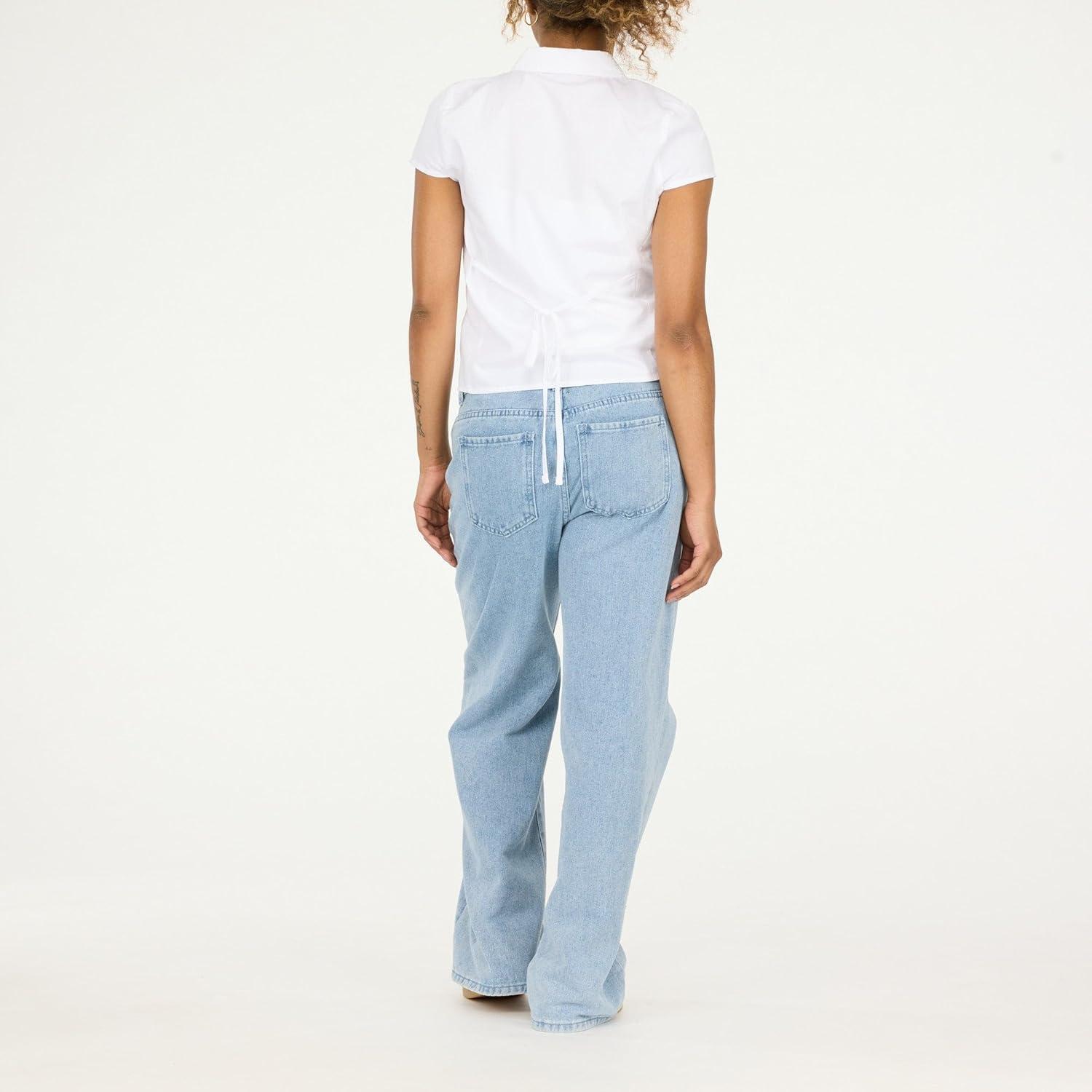 imageForever 21 Womens Poplin Button Down Collard Shirt with Self Tie BackWhite