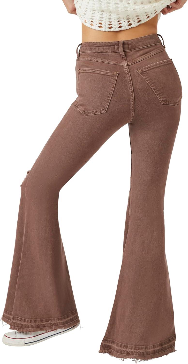 imageForever 21 Womens Recycled Cotton Distressed Flare JeansBrown