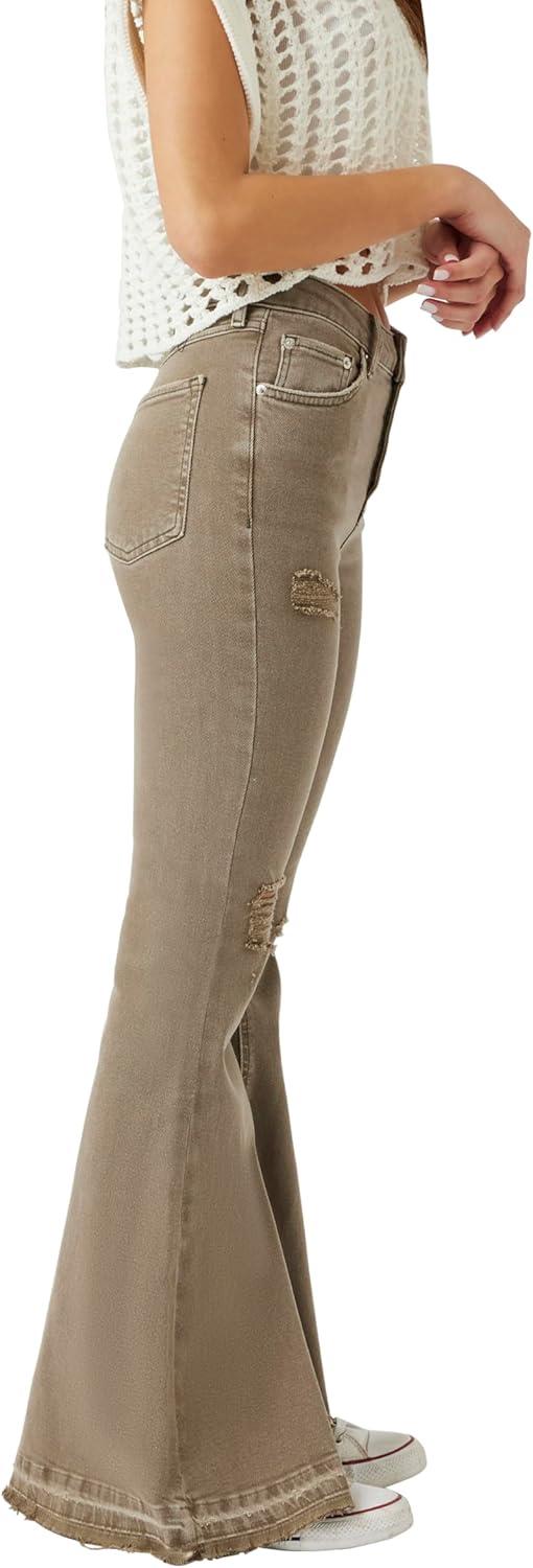imageForever 21 Womens Recycled Cotton Distressed Flare JeansOlive