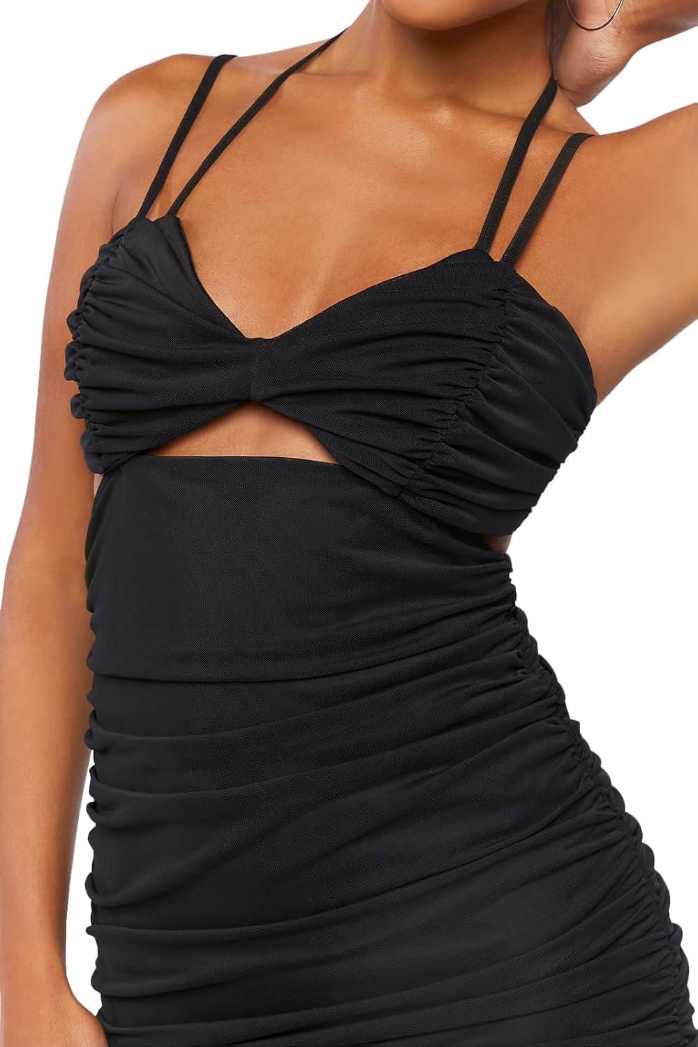 imageForever 21 Womens Ruched Mesh Midi DressBlack