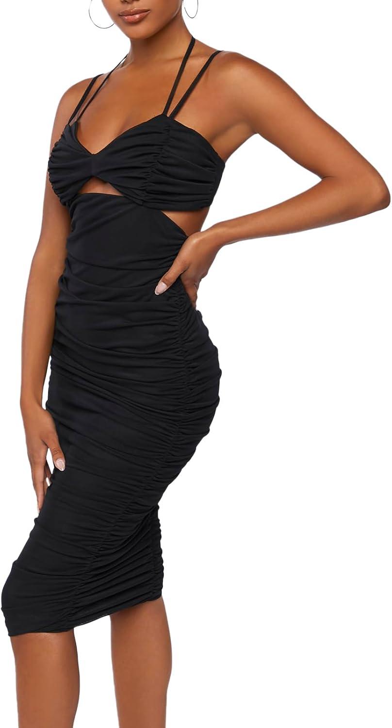 imageForever 21 Womens Ruched Mesh Midi DressBlack