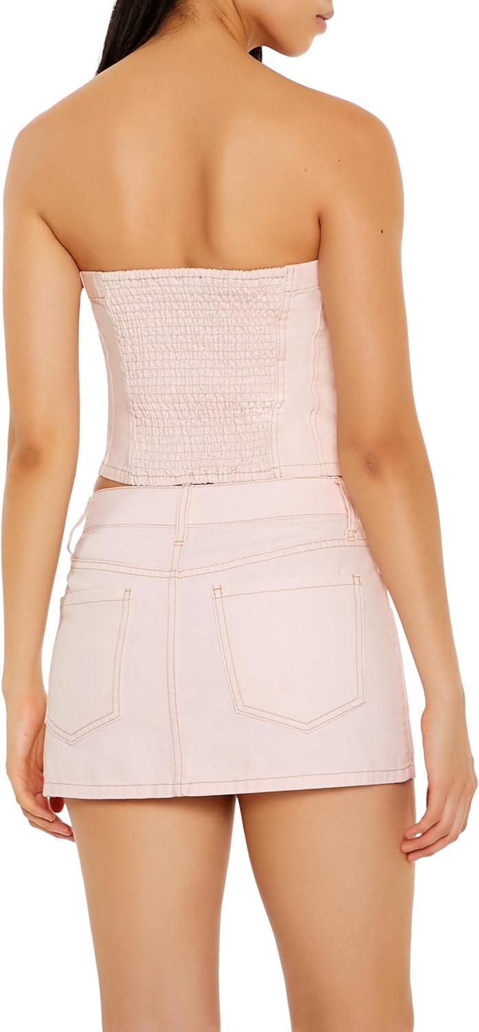 imageForever 21 Womens Strappy ZipFront Cropped Tube TopPink