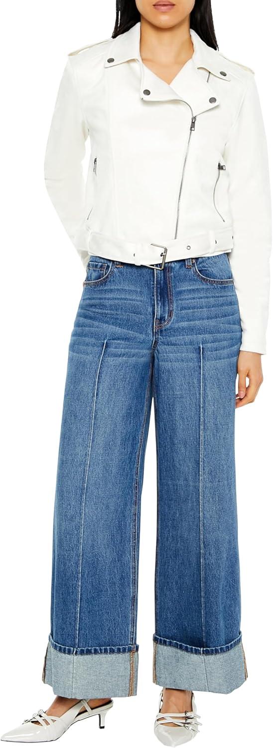 imageForever 21 womens Faux Suede Cropped Moto JacketEgret