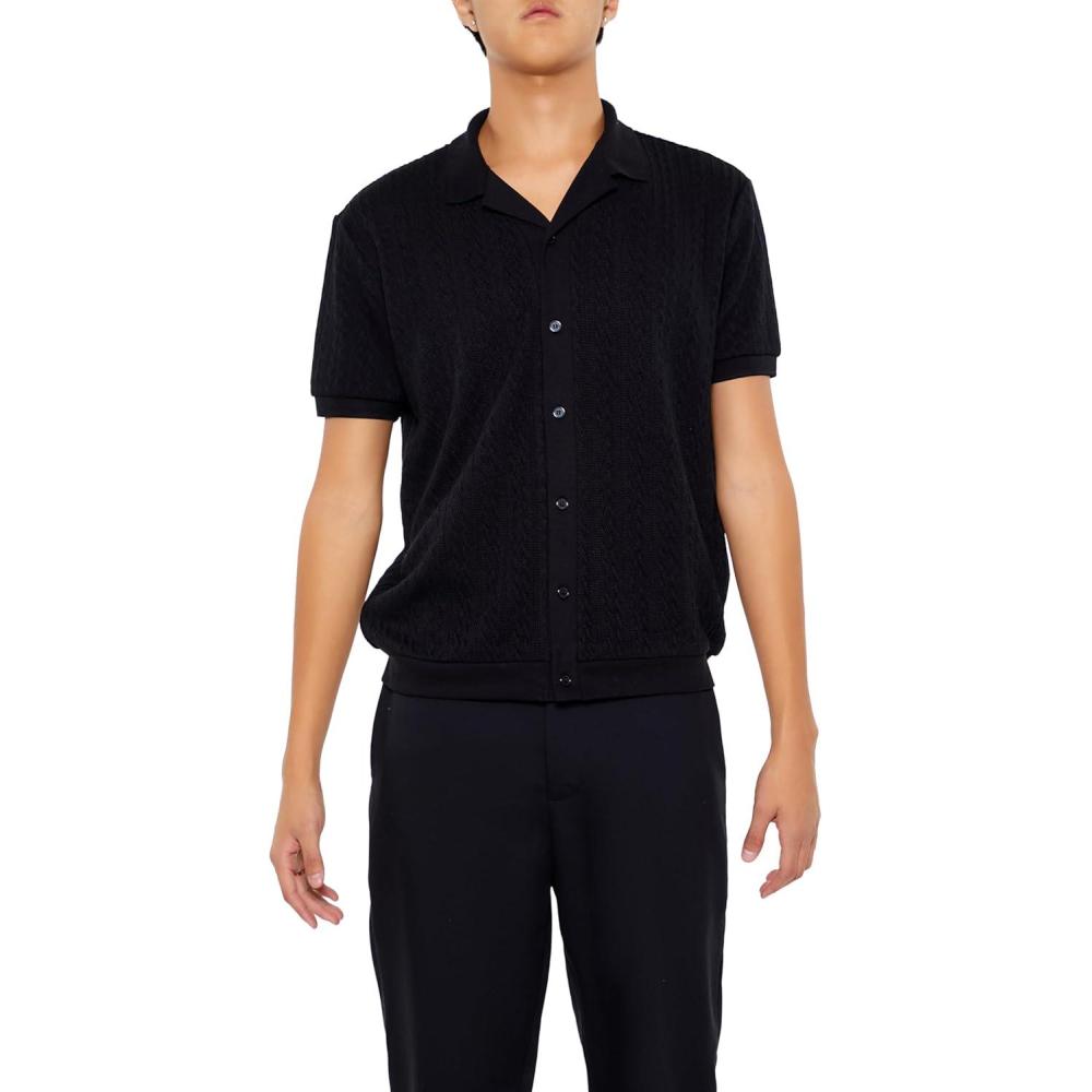 imageForever 21 Mens Cable SweaterKnit ShirtBlack