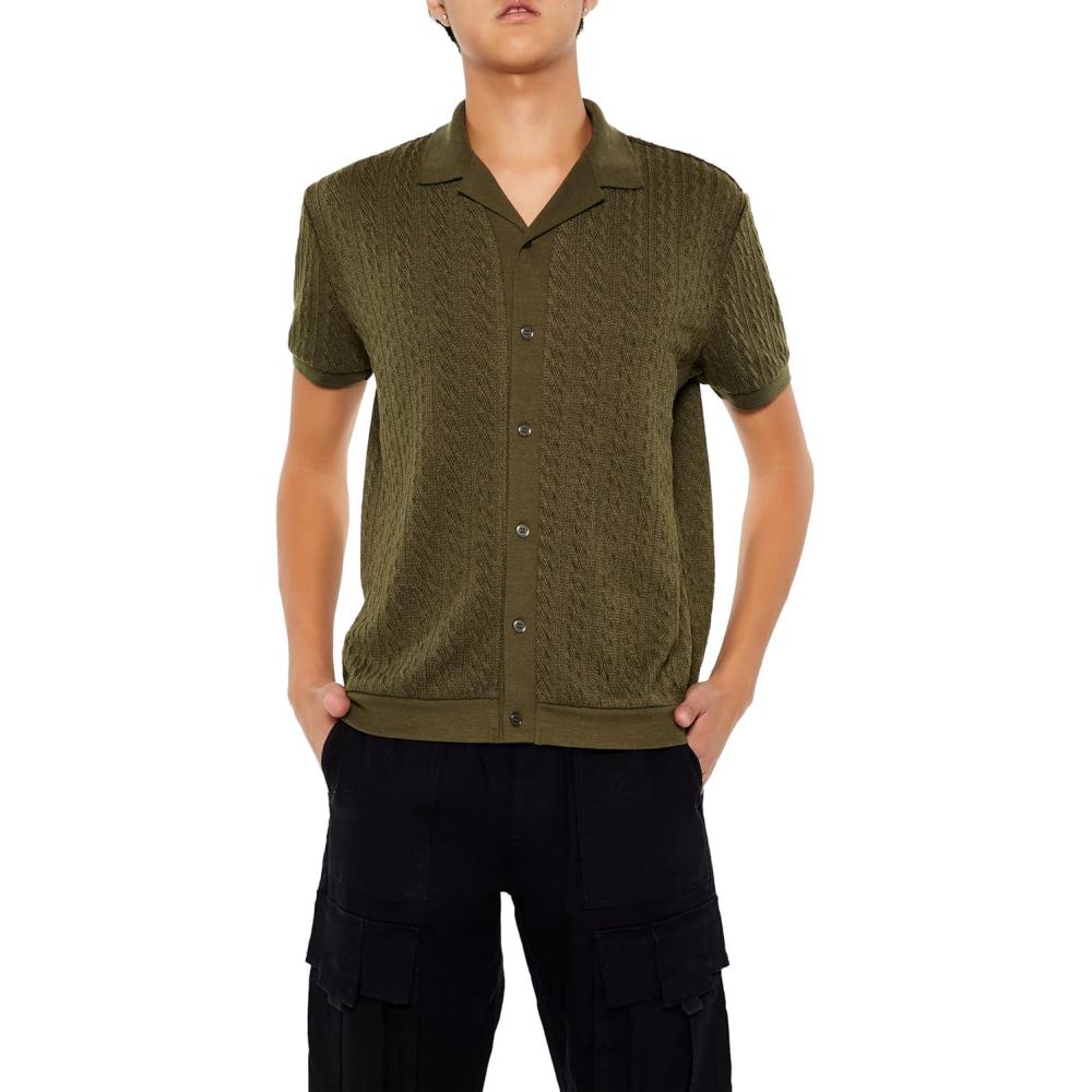 imageForever 21 Mens Cable SweaterKnit ShirtGreen