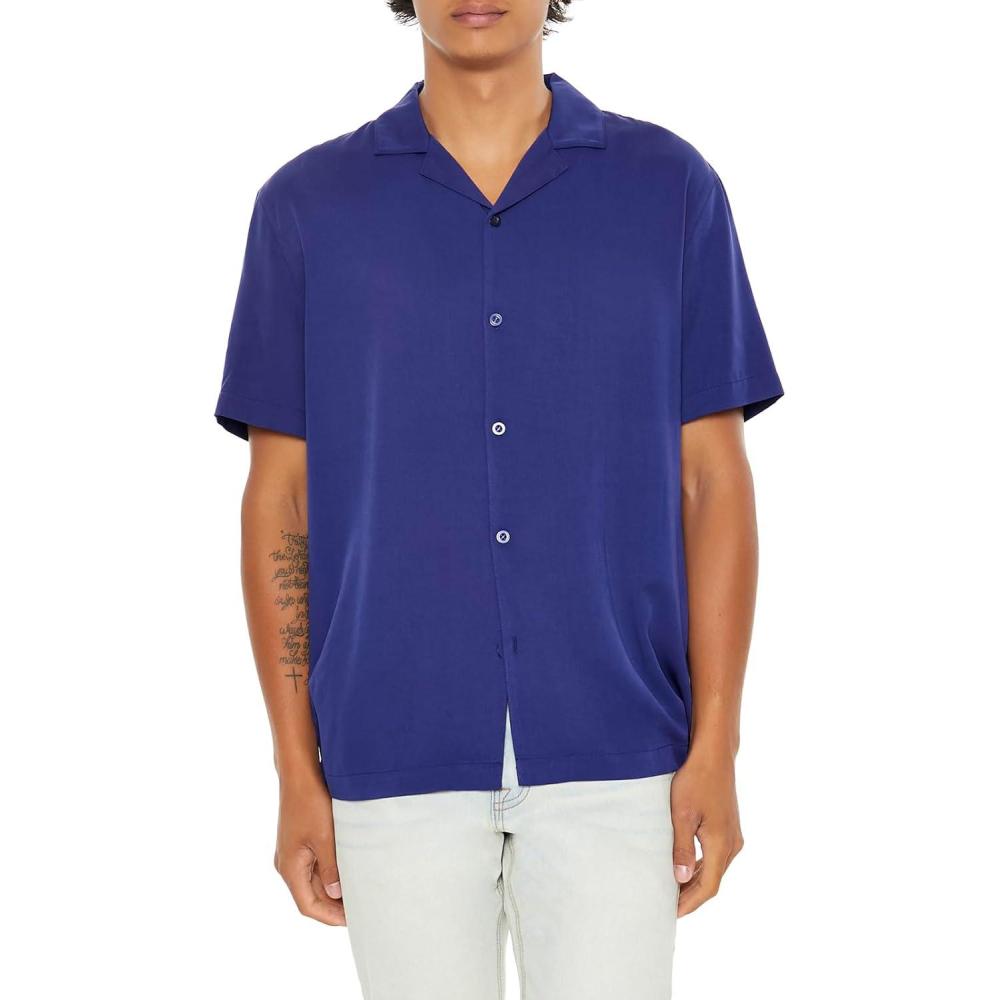 imageForever 21 Mens Cuban Collar ShortSleeve ShirtIndigo