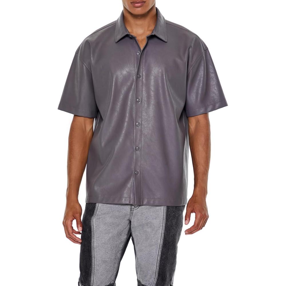imageForever 21 Mens Faux Leather Boxy ShirtGunmetal
