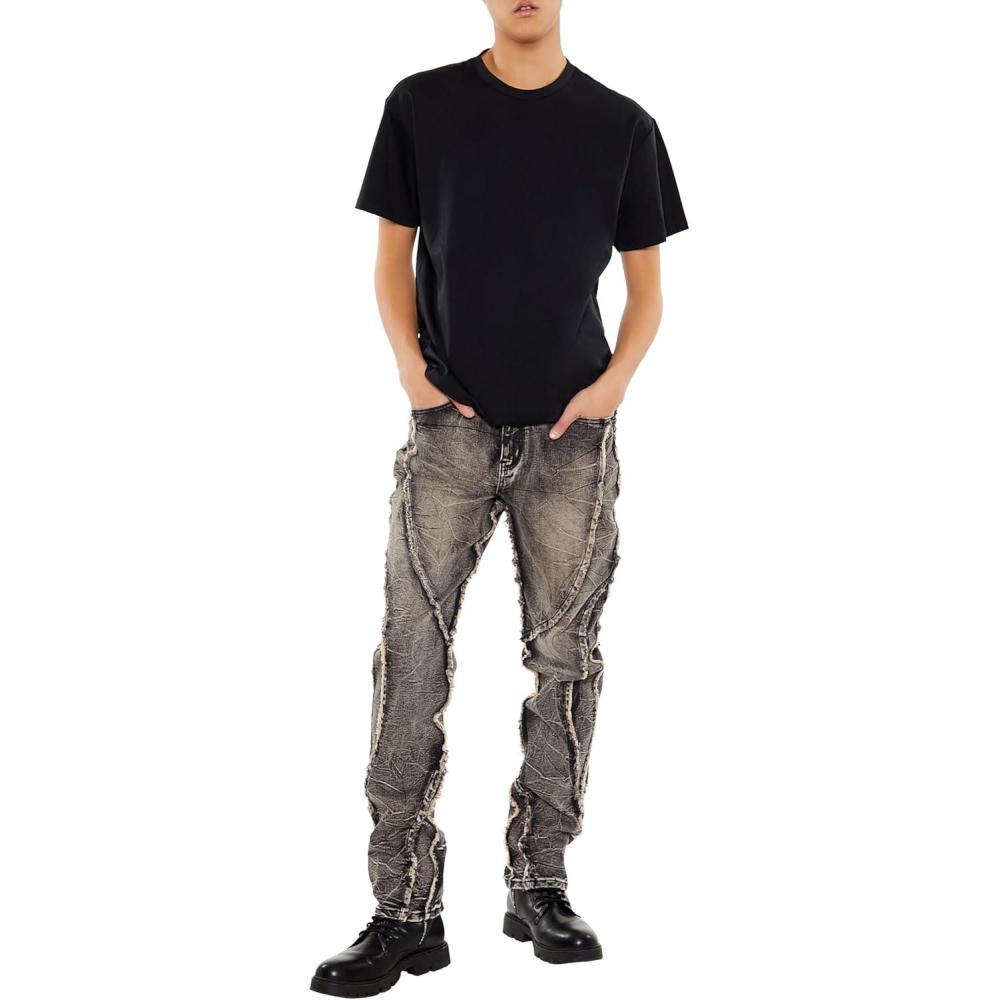 imageForever 21 Mens Frayed Acid Wash Skinny JeansWashed Black