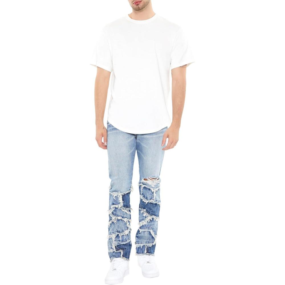 imageForever 21 Mens Frayed Patchwork Slimfit JeansMedium Denim