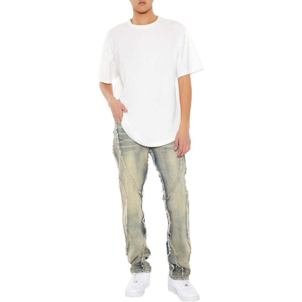 imageForever 21 Mens Frayed Slimfit MidRise JeansLight Denim