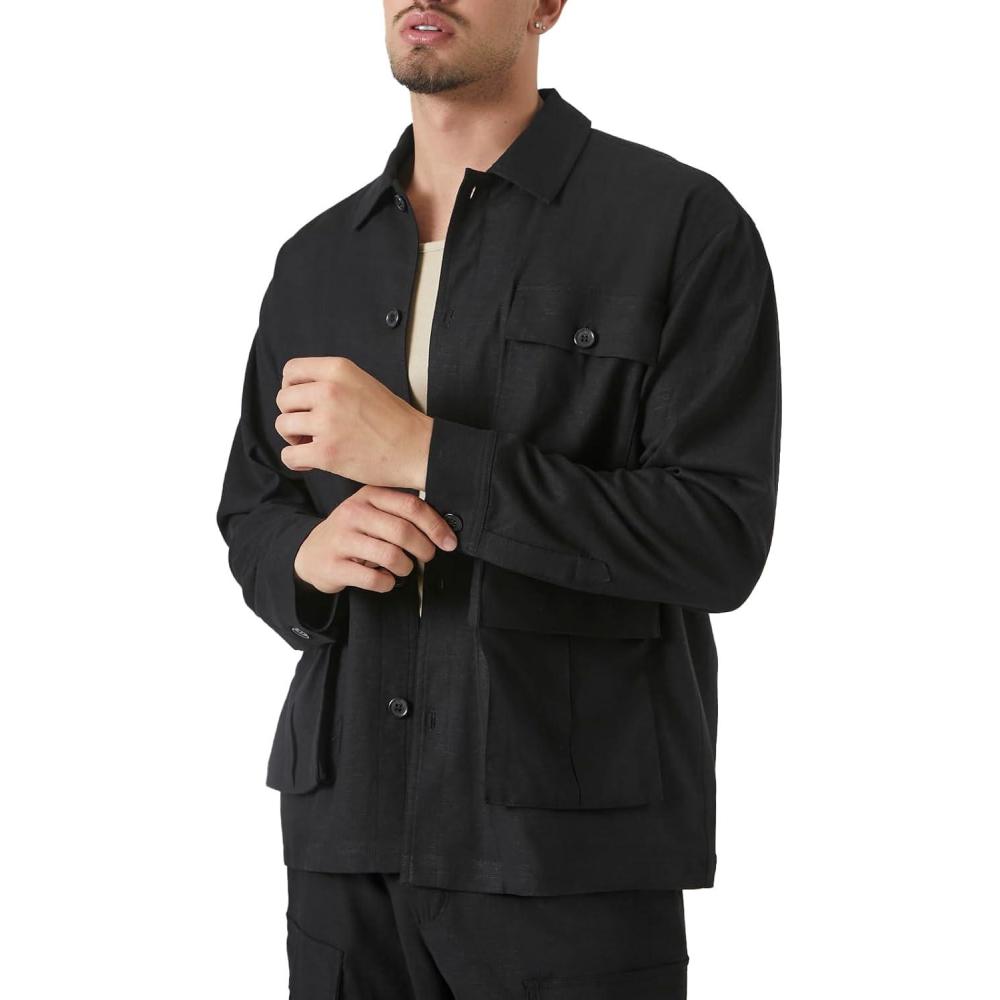 imageForever 21 Mens LongSleeve Cargo ShacketBlack