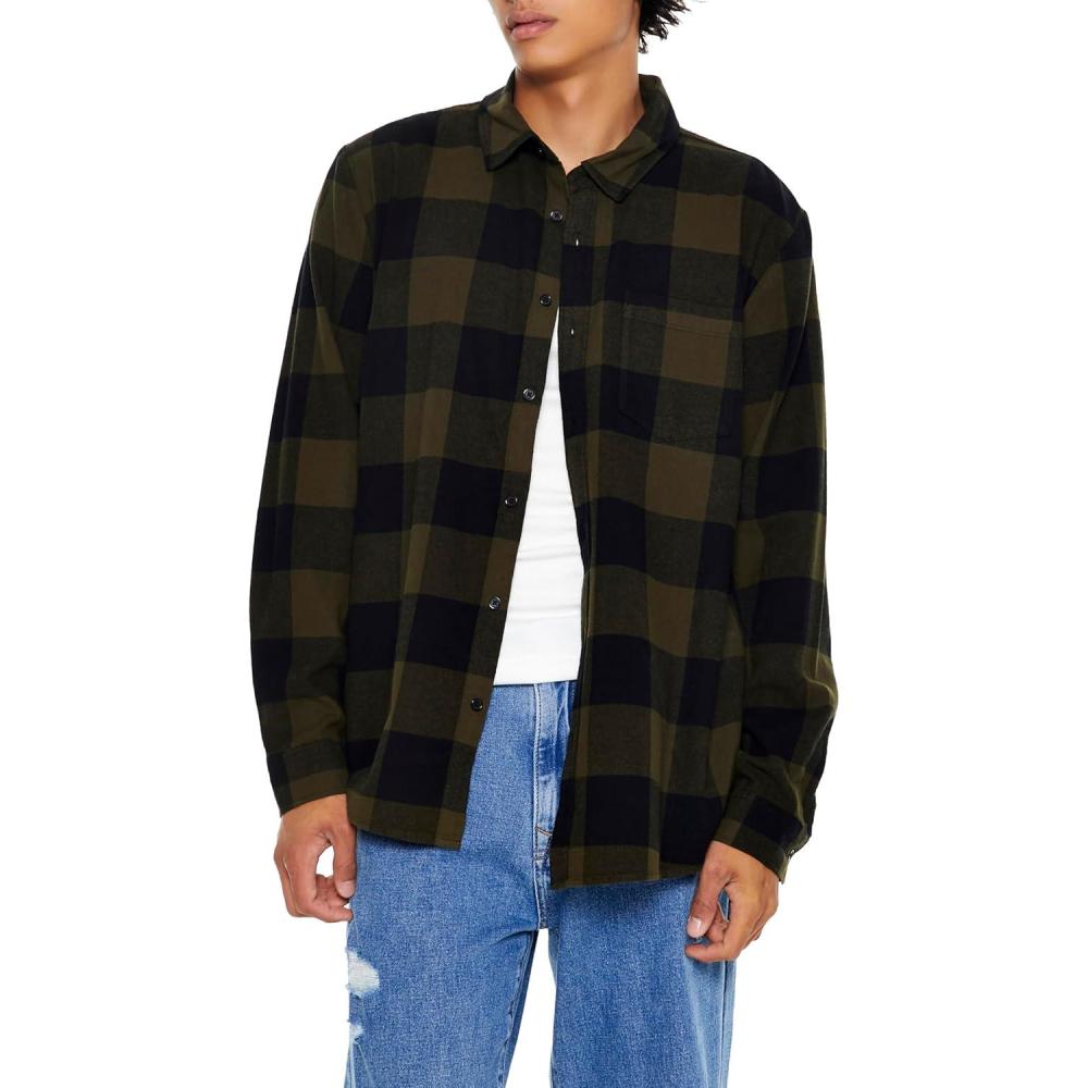 imageForever 21 Mens Plaid Flannel ShirtGreen