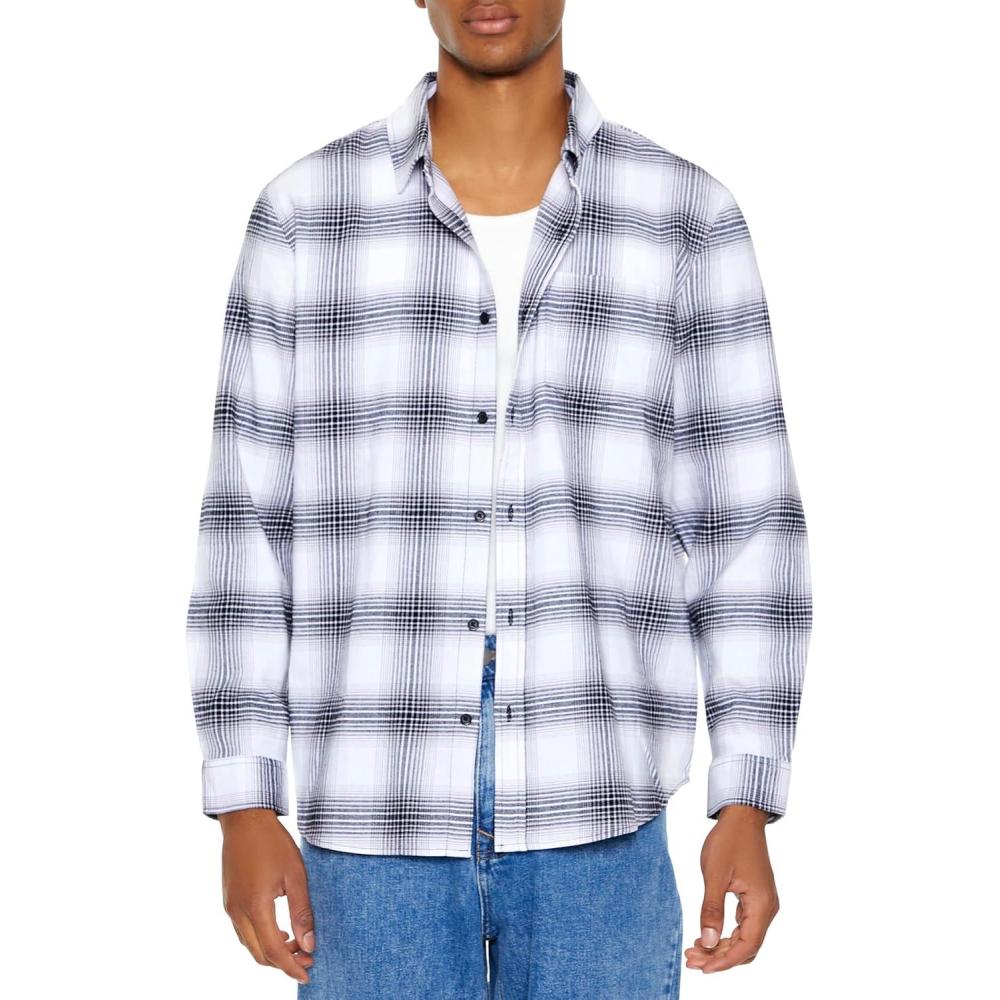 imageForever 21 Mens Plaid Flannel ShirtWhite