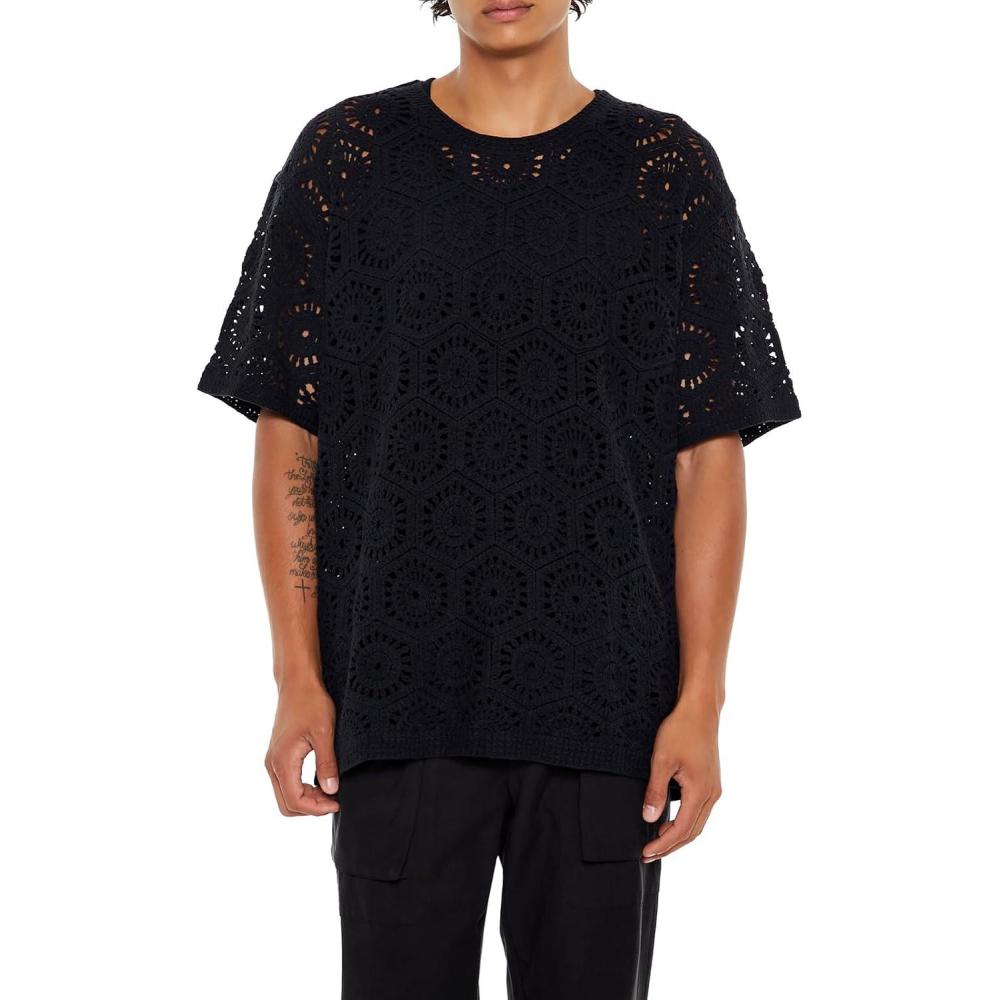 imageForever 21 Mens SweaterKnit Crochet TeeBlack