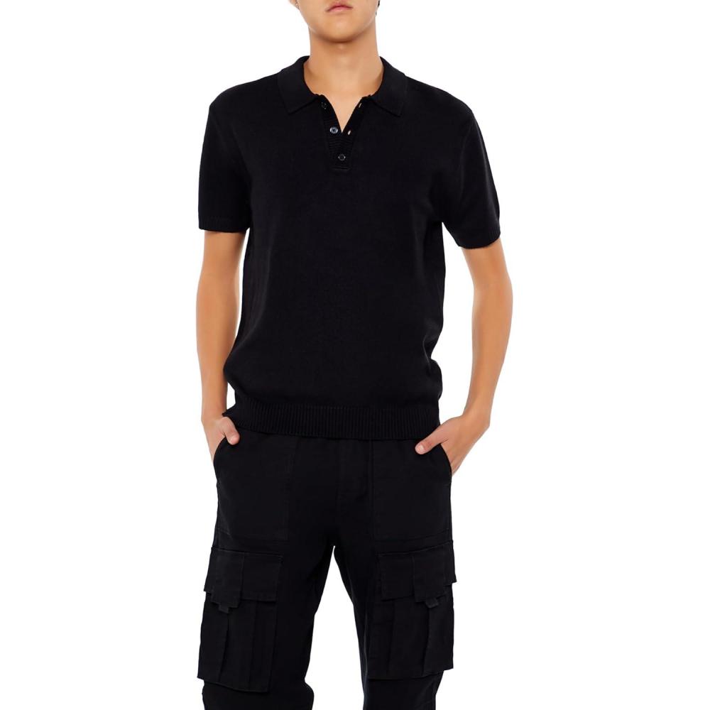 imageForever 21 Mens SweaterKnit Polo ShirtBlack
