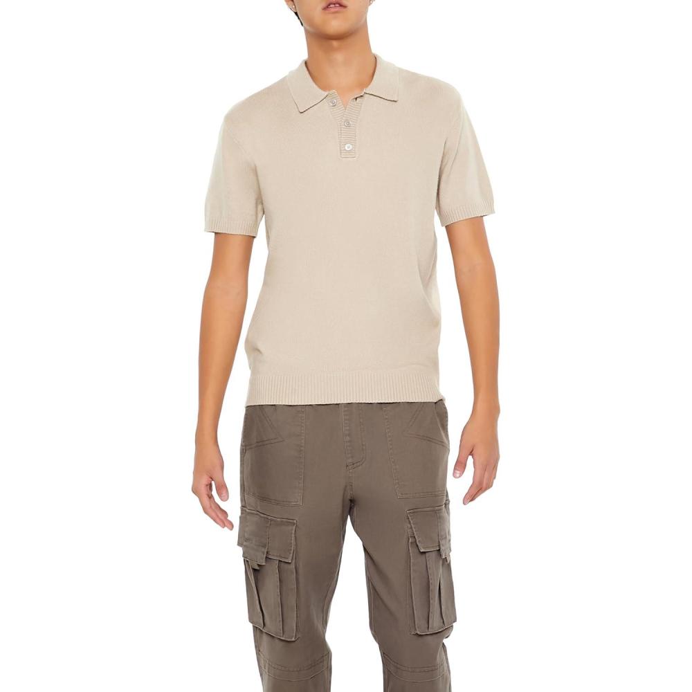 imageForever 21 Mens SweaterKnit Polo ShirtBrown