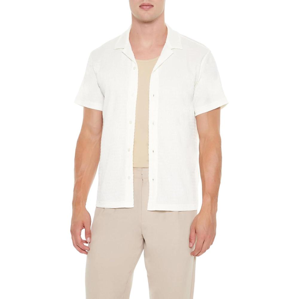 imageForever 21 Mens Textured CubanCollar ShirtWhite