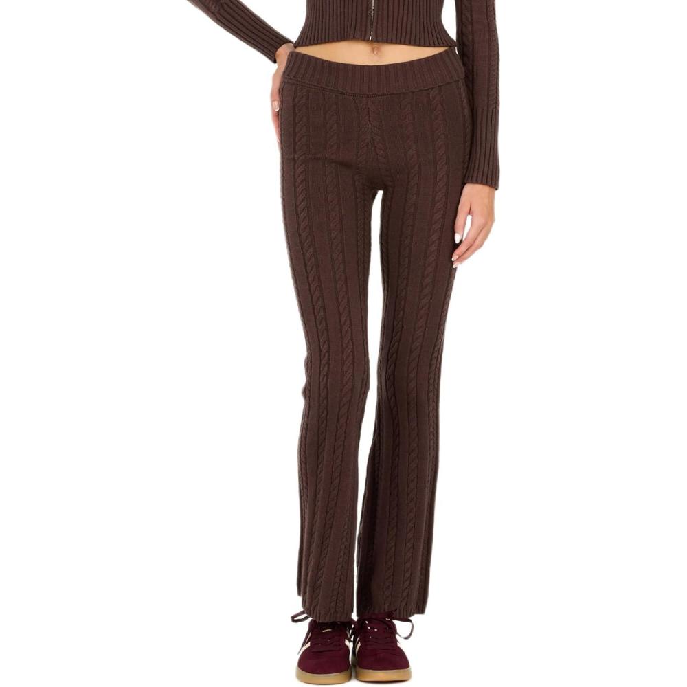 imageForever 21 Womens Cable Knit WideLeg Sweater PantsBrown