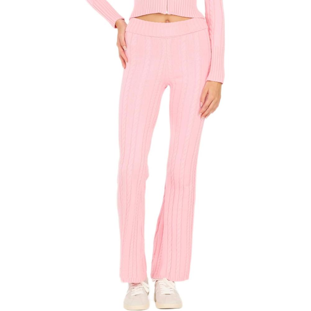 imageForever 21 Womens Cable Knit WideLeg Sweater PantsPink