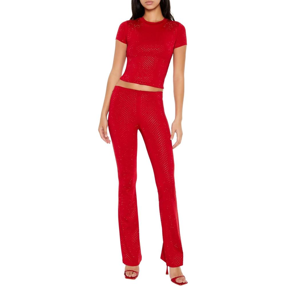 imageForever 21 Womens Contour Sculpt Rhinestone PantsDark Red