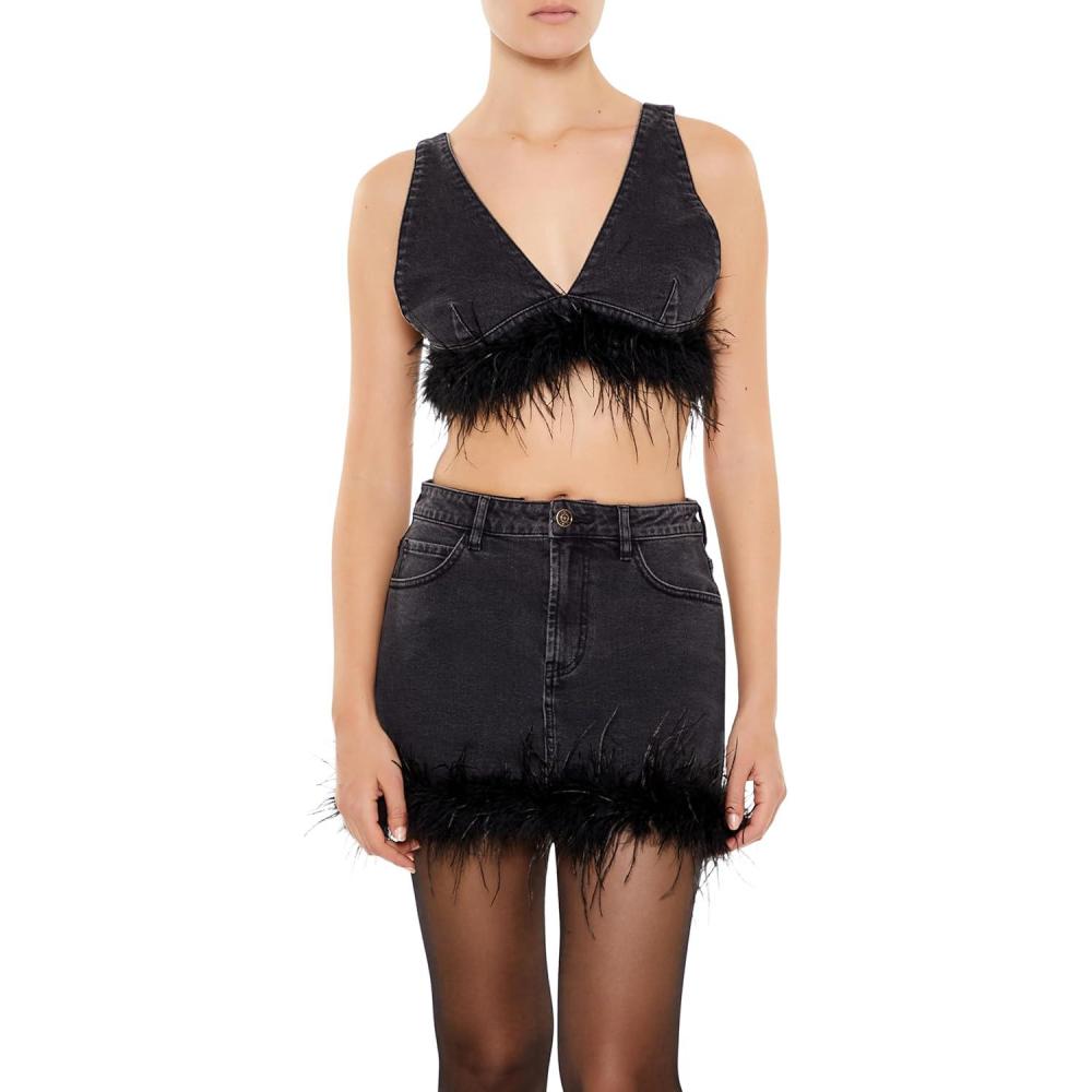 imageForever 21 Womens FeatherTrim Denim BraletteBlack