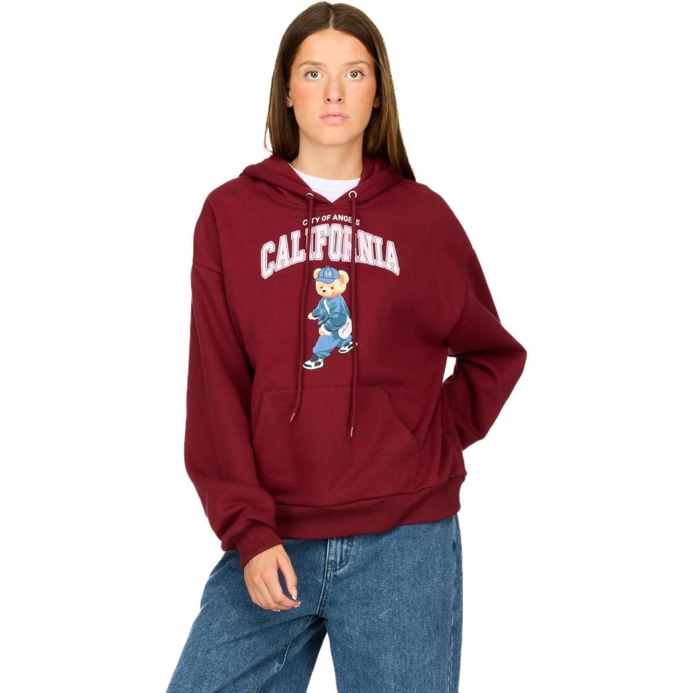 imageForever 21 Womens Oversized Fleece Hoodie Sweatshirt with Kangaroo PocketBurgundy