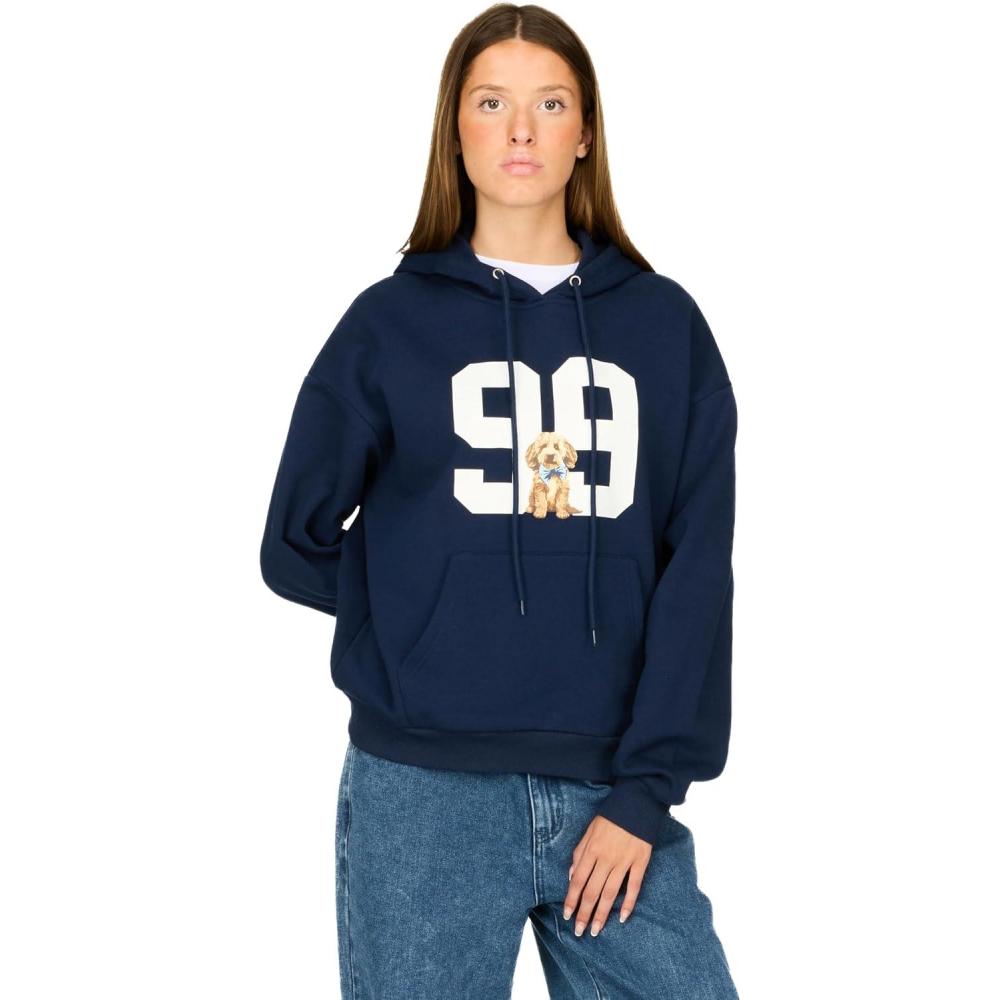 imageForever 21 Womens Oversized Fleece Hoodie Sweatshirt with Kangaroo PocketNavy