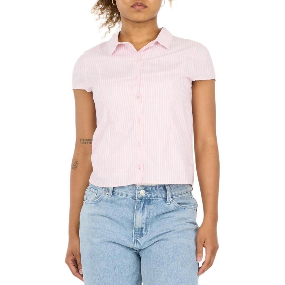 imageForever 21 Womens Poplin Button Down Collard Shirt with Self Tie BackPink