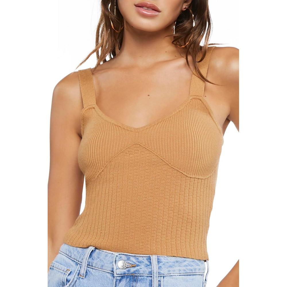 imageForever 21 Womens Ribbed SweaterKnit TopBrown