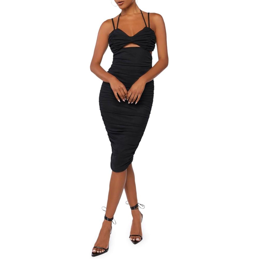 imageForever 21 Womens Ruched Mesh Midi DressBlack