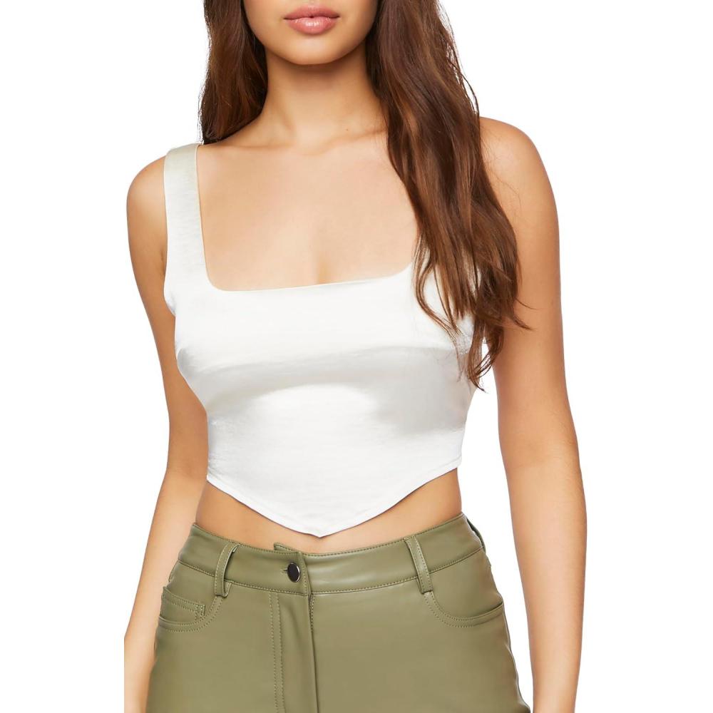 imageForever 21 Womens Satin VHem Crop TopWhite