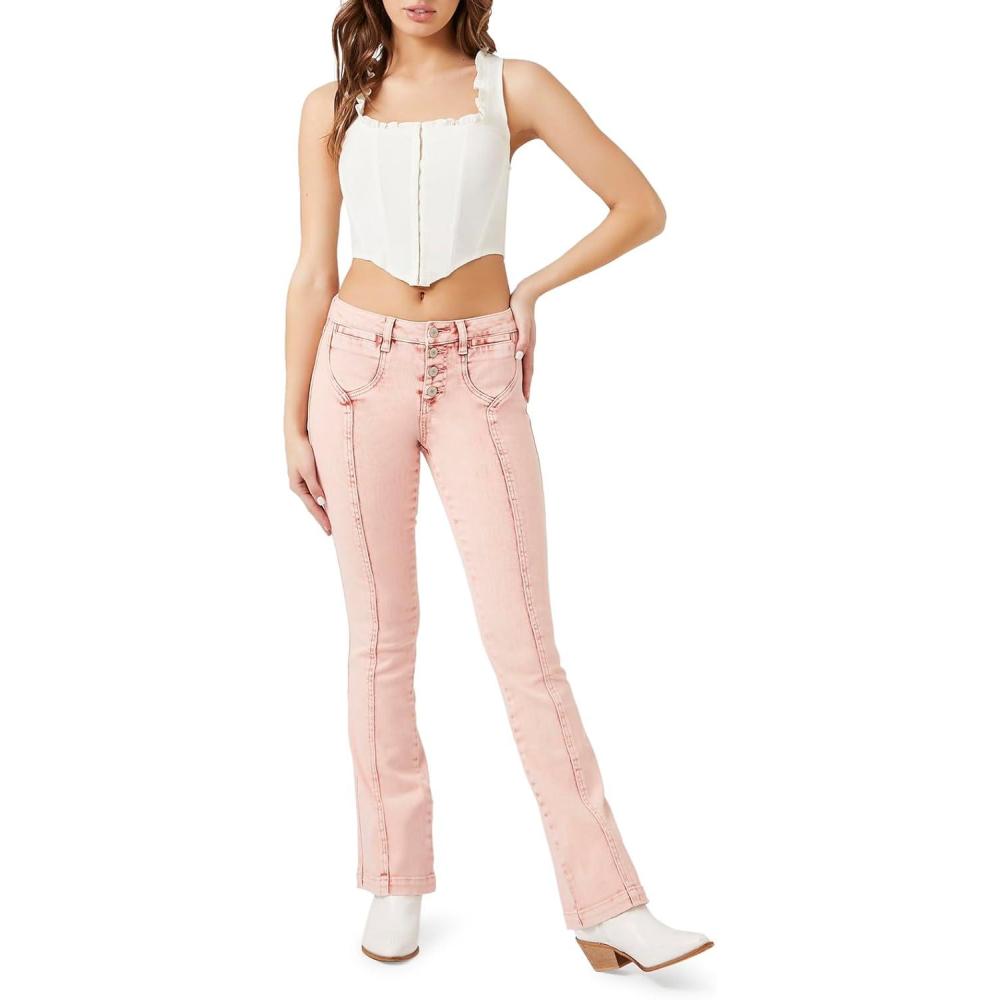 imageForever 21 Womens Seamed MidRise Bootcut JeansClay