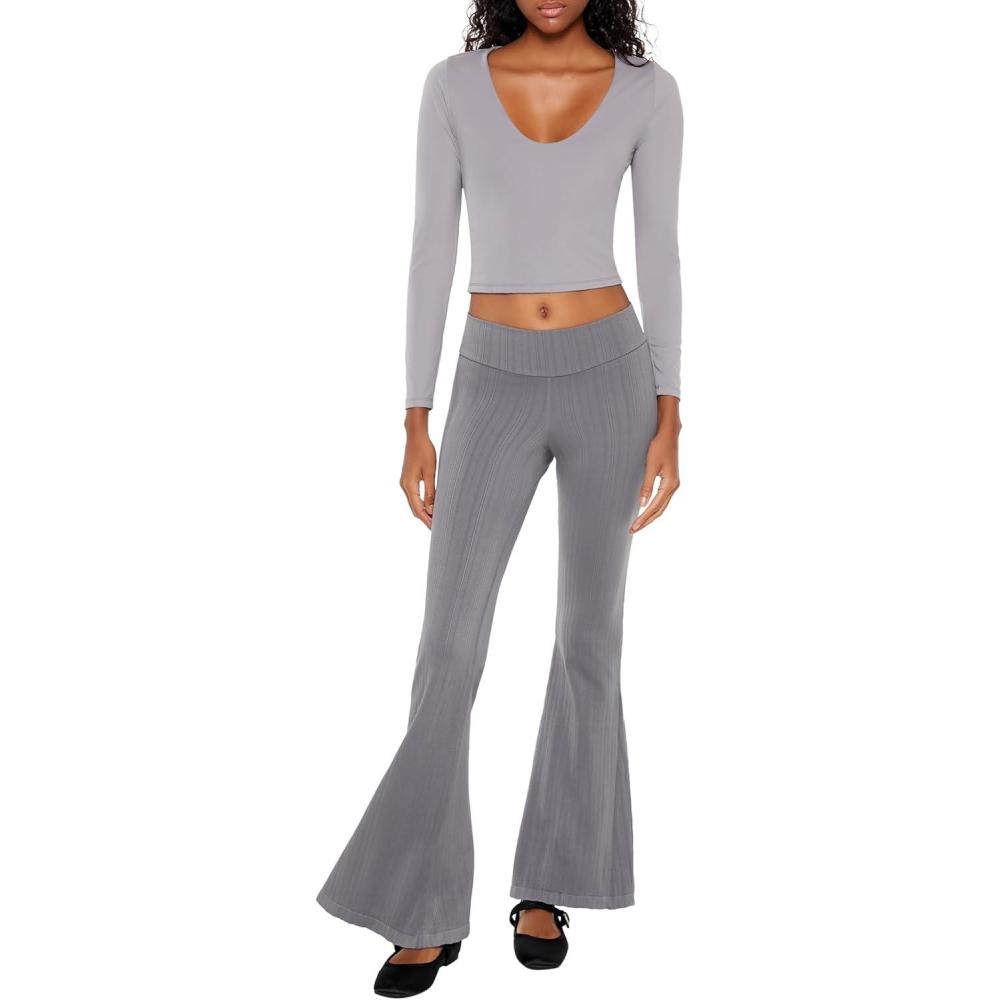 imageForever 21 Womens Seamless HighRise Flare PantsDark Grey