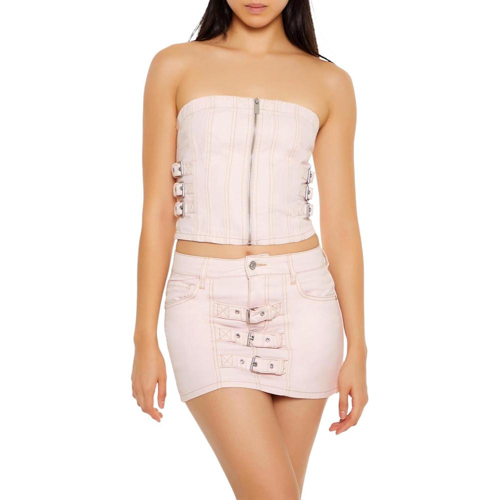 imageForever 21 Womens Strappy ZipFront Cropped Tube TopPink