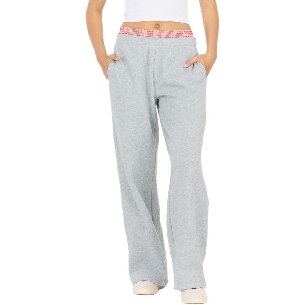 imageForever 21 Womens WideLeg Jogger Fleece SweatpantsGrey