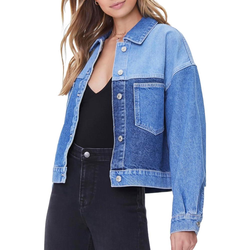 imageForever 21 womens Colorblock Denim JacketLight DenimMulti