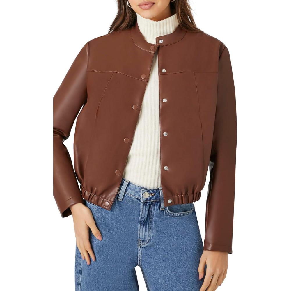 imageForever 21 womens Faux Leather Moto JacketBrown
