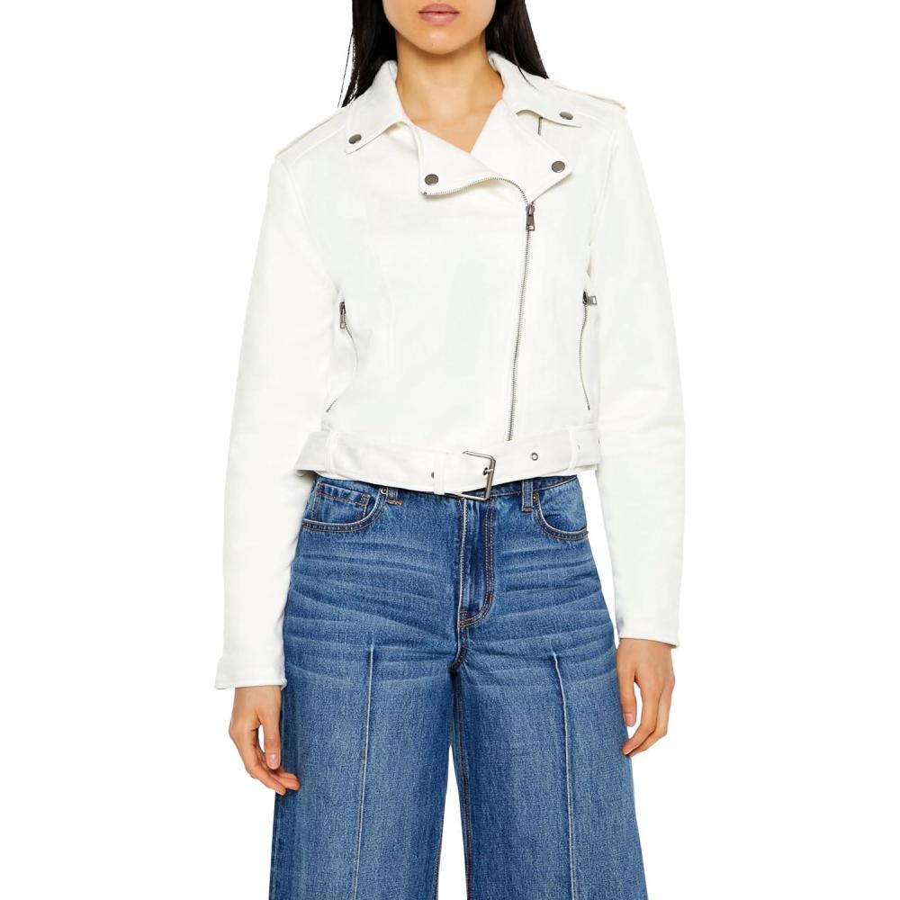 imageForever 21 womens Faux Suede Cropped Moto JacketEgret